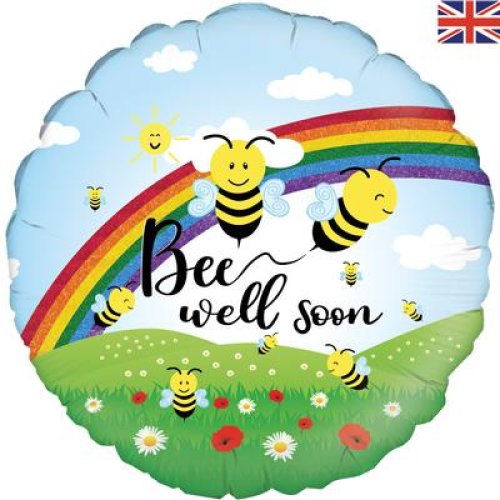 Bee Well Soon Rainbow & Bees Round Foil Balloon