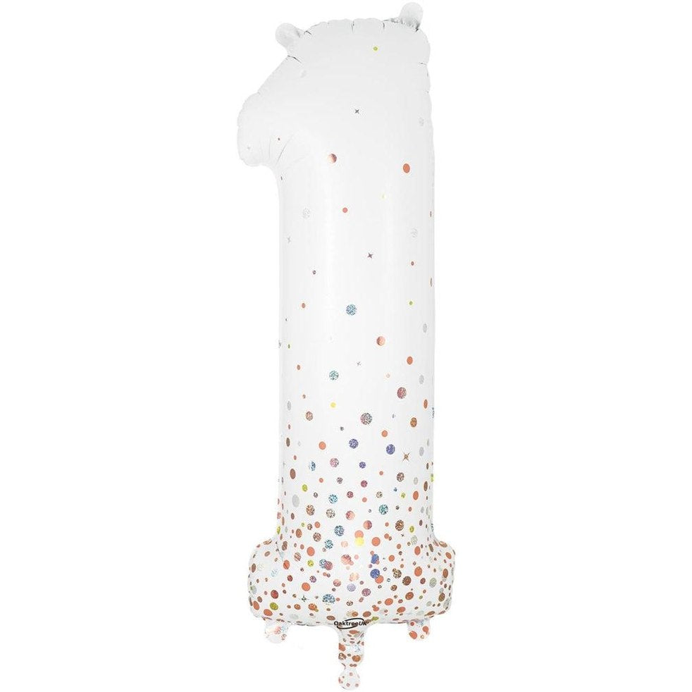 Sparkling Fizz White & Holographic Number 1 Foil Balloon 86cm