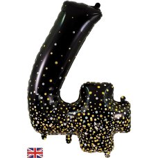 Sparkling Fizz Black & Gold Number 4 Foil Balloon 86cm