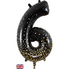 Sparkling Fizz Black & Gold Number 6 Foil Balloon 86cm