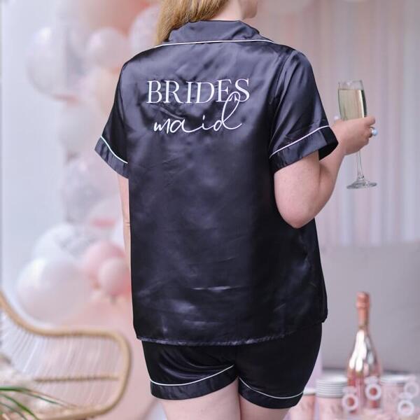 Four bridesmaid PJ sets with matching satin sleep masks