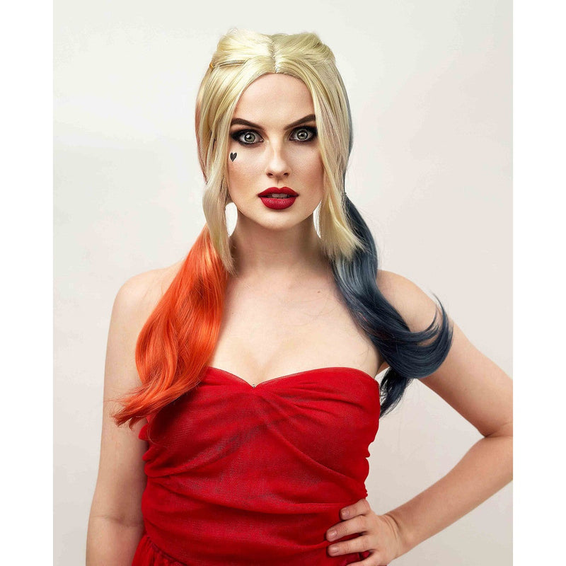 Harley Quinn Wig – Blonde with Red & Blue Ponytails
