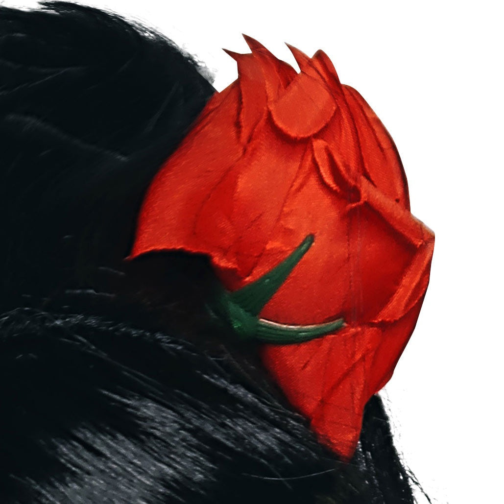 Black Beehive Wig with Red Rose – Amy Winehouse Style