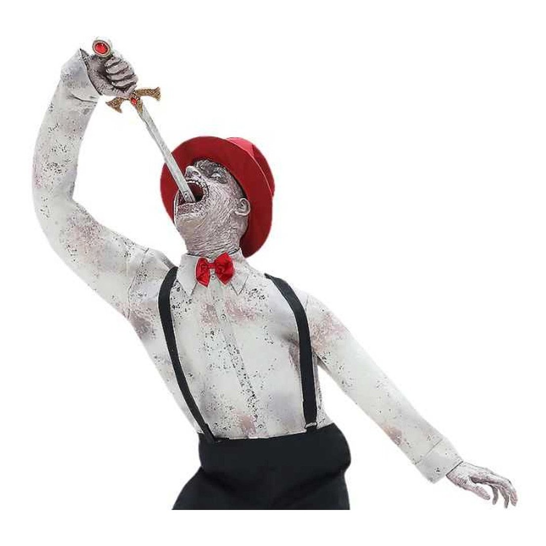 A spooky animated Halloween prop of a 6ft tall sword swallower