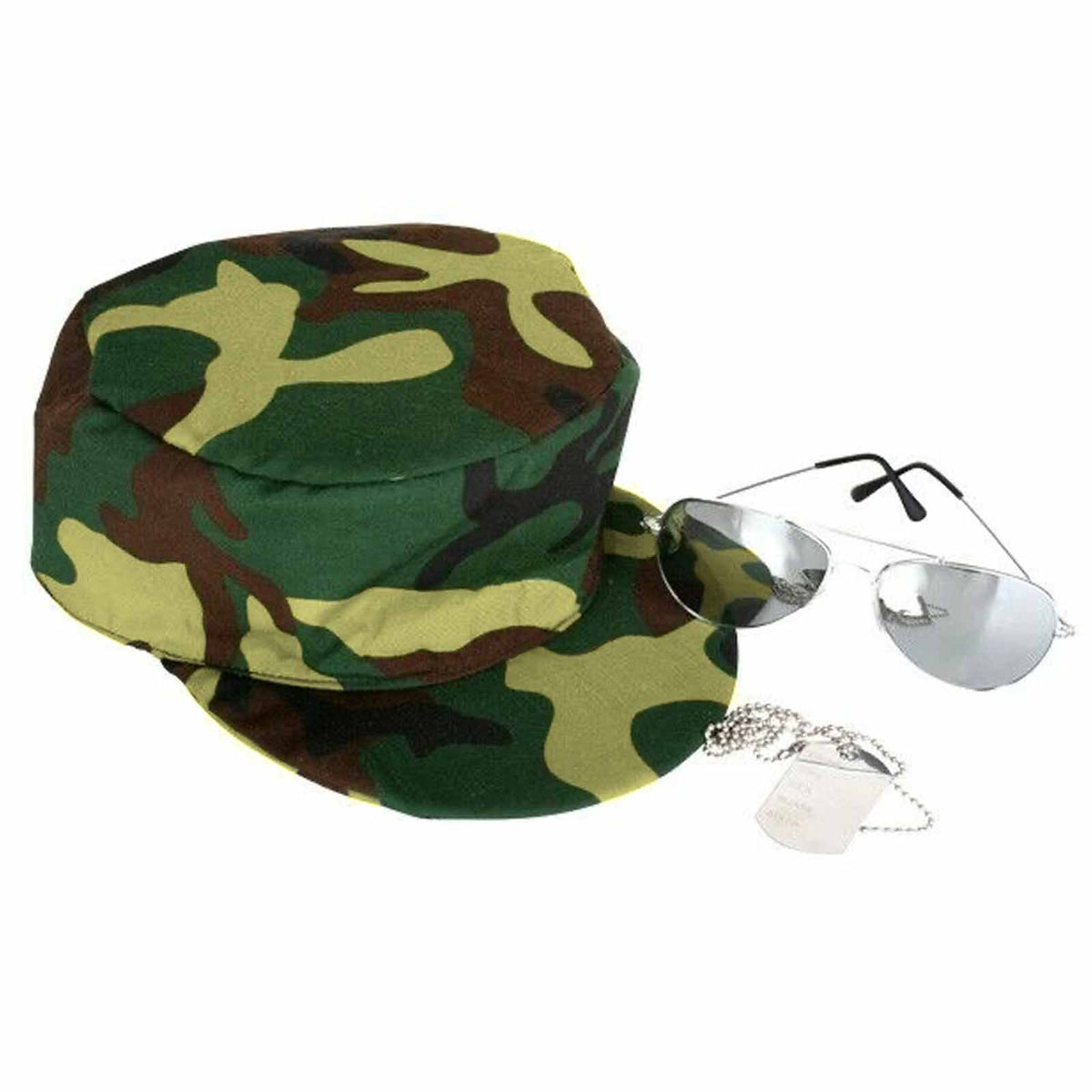Military Set - Camo Cap, Glasses & Dog Tags