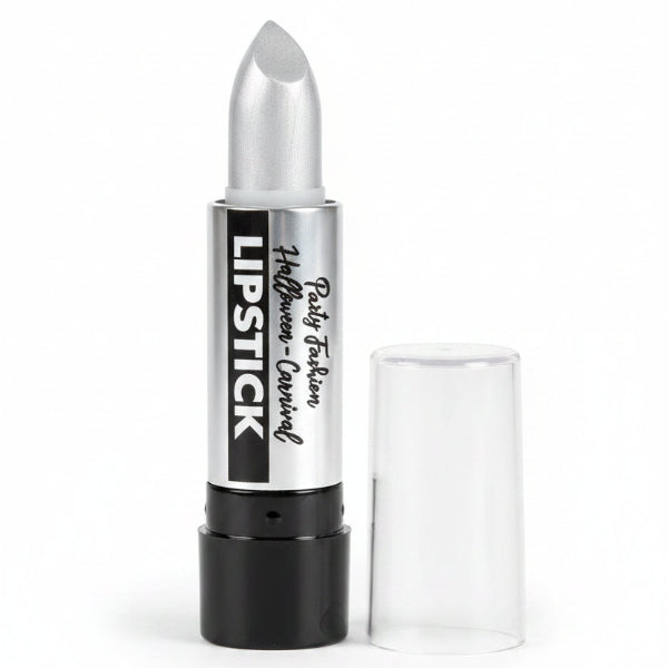 A single lipstick tube on a plain white background. The lipstick bullet is a pale gray/silver shade, visible through a clear cap.