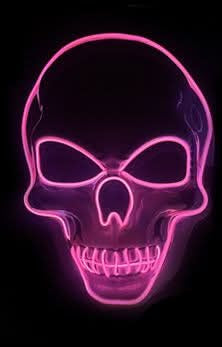 Stitched Light Up Evil Skull Mask - Pink