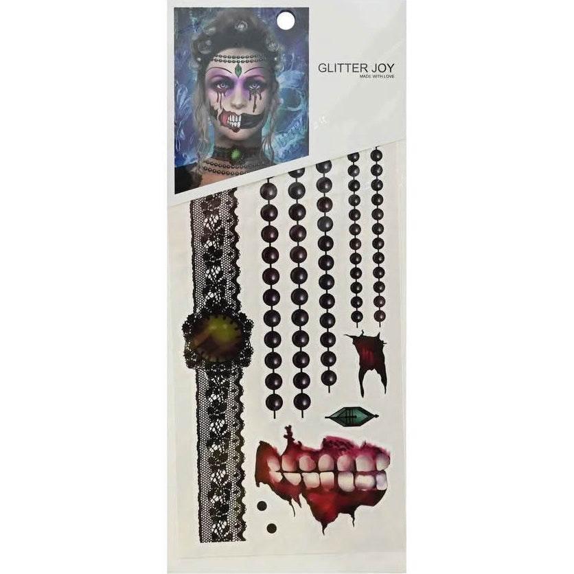 Horror Face Tattoo-Black Lace