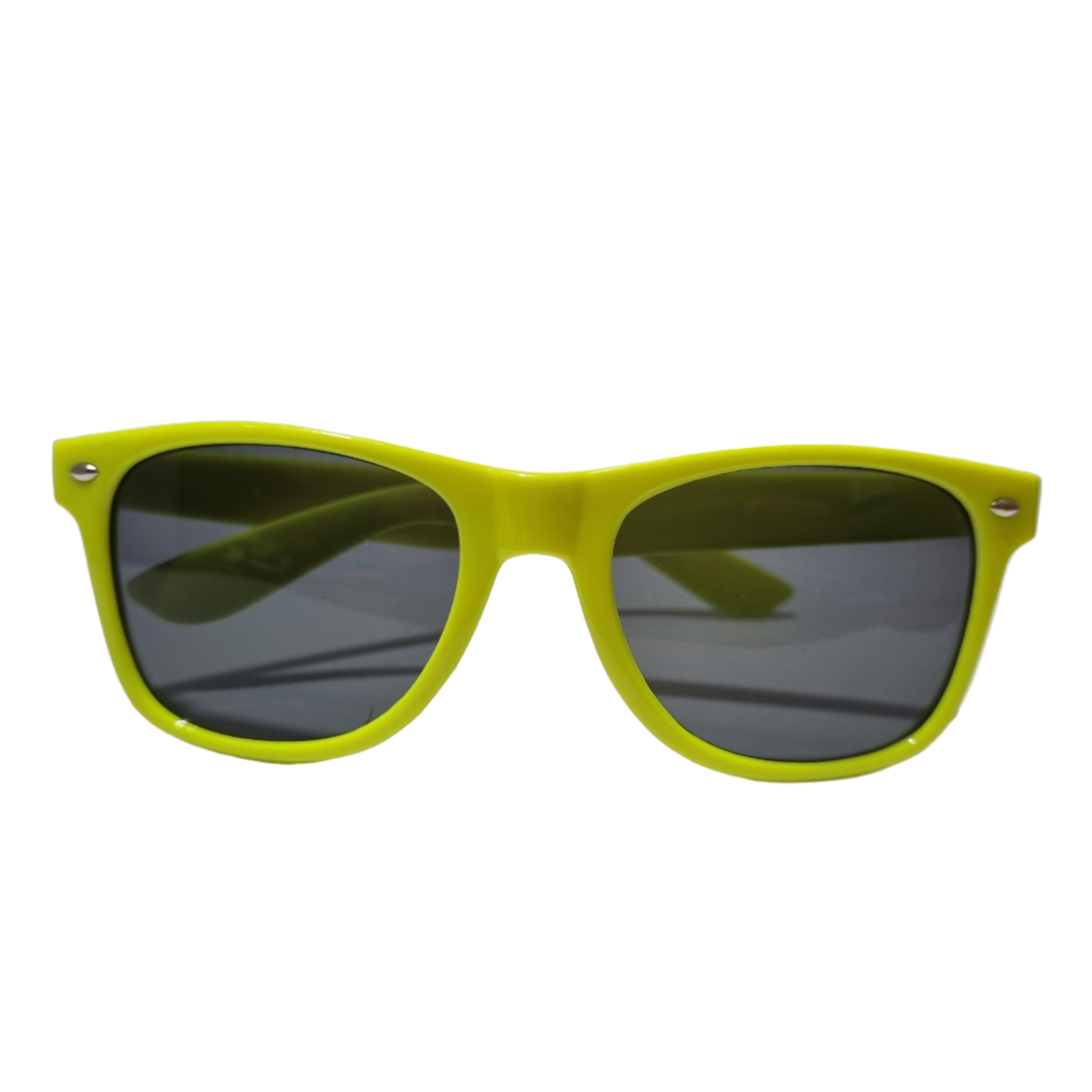 Stylish neon glasses with blue frames and UV-protective lenses for summer parties