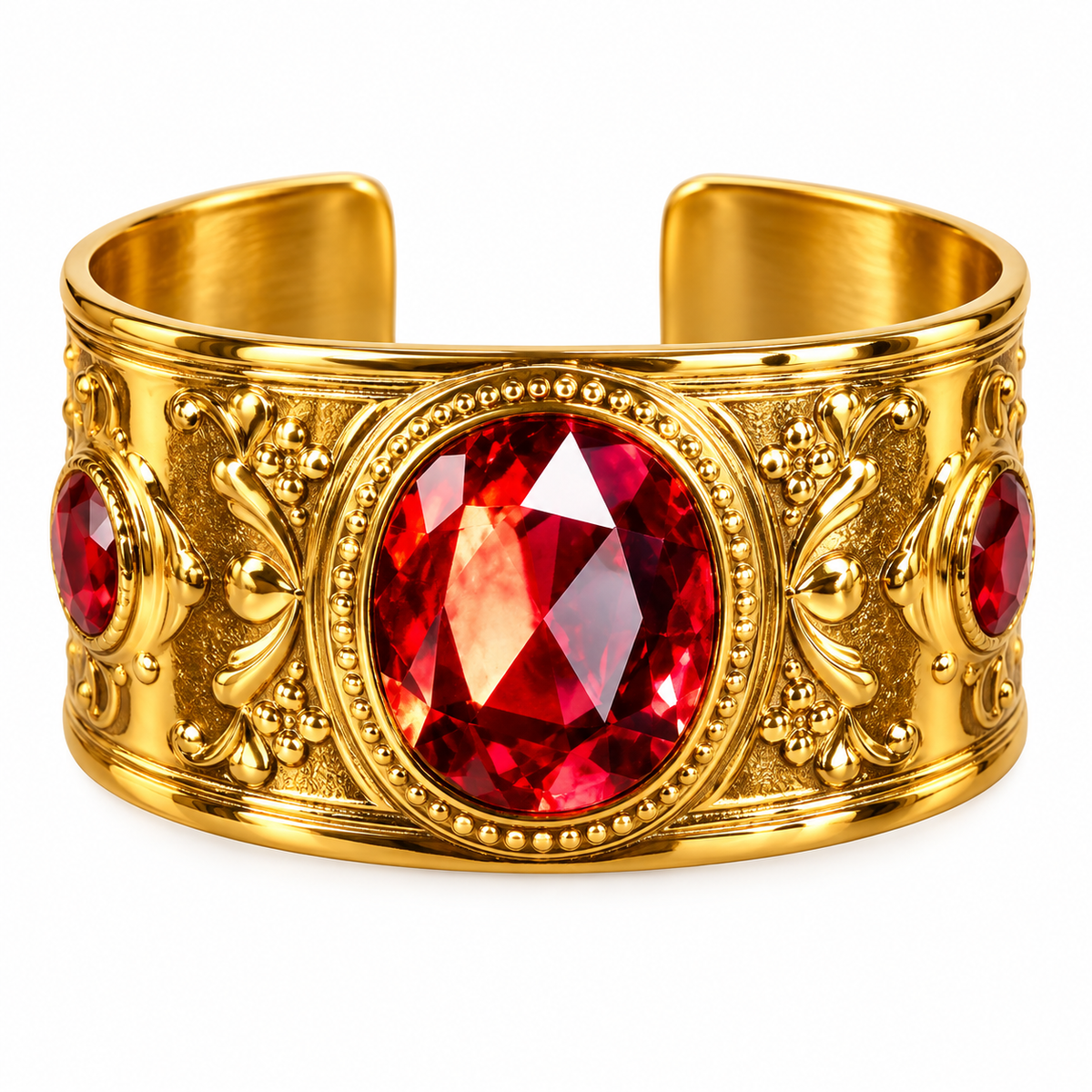Gold Metal Bracelet With Red Jewel