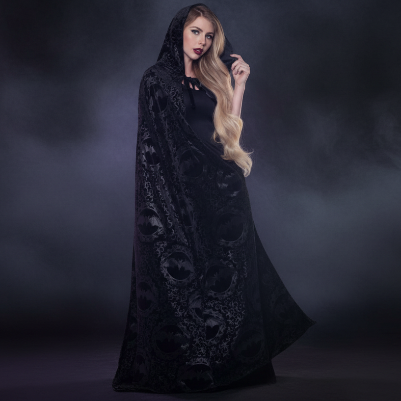 Embossed Costume Cape, Black