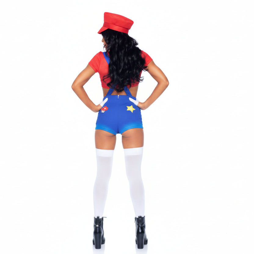 Gamer Sidekick Sexy Costume With Hat-Red/Blue
