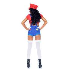 Gamer Sidekick Sexy Costume With Hat-Red/Blue