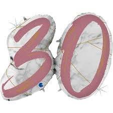 Rose Gold Marble 30 Giant Number Foil Balloon Set 109cm