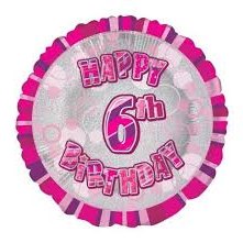 Happy 6th Birthday Pink Glitz Round Foil Balloon - 45cm
