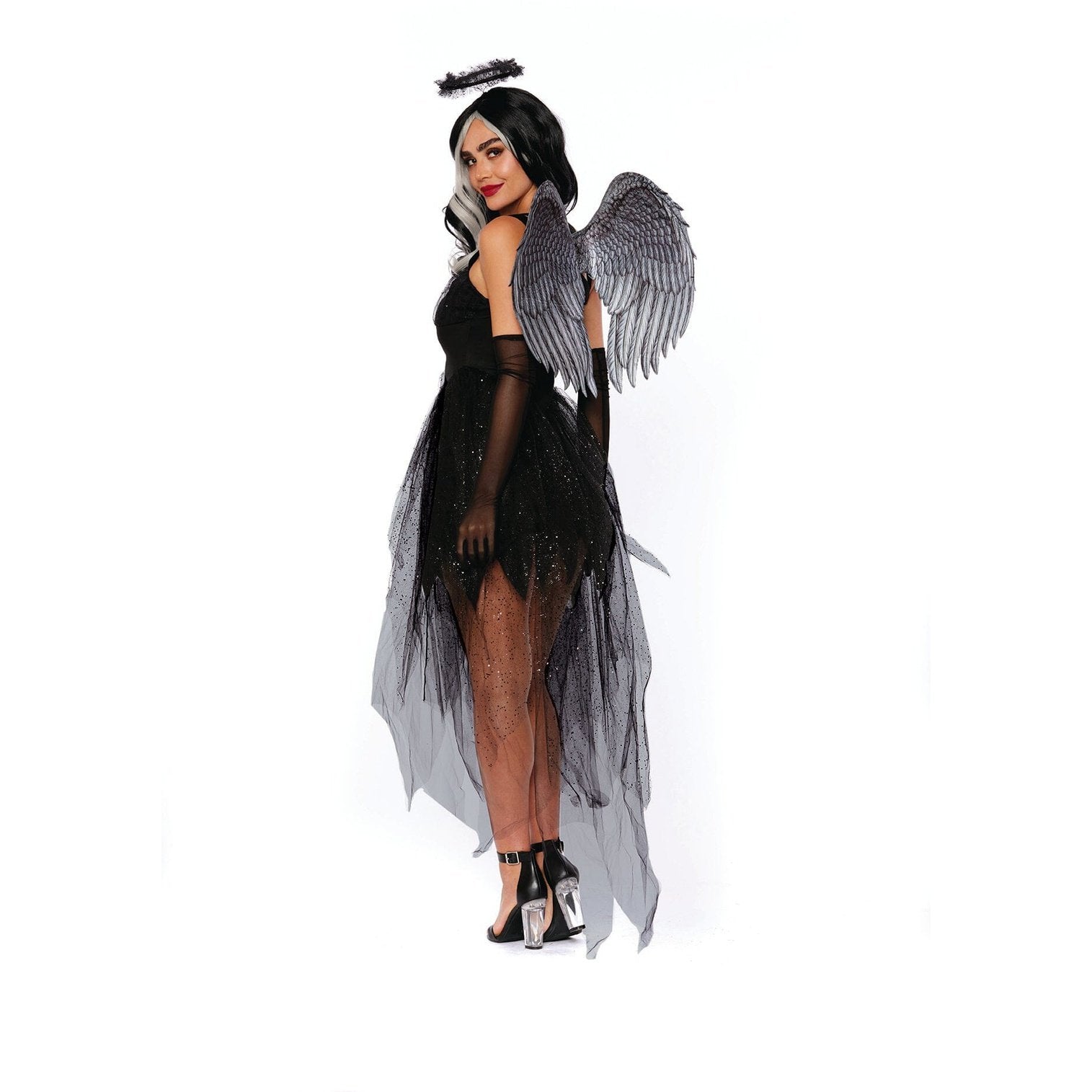 Elegant and mysterious Fallen Angel, Adult costume with intricate details