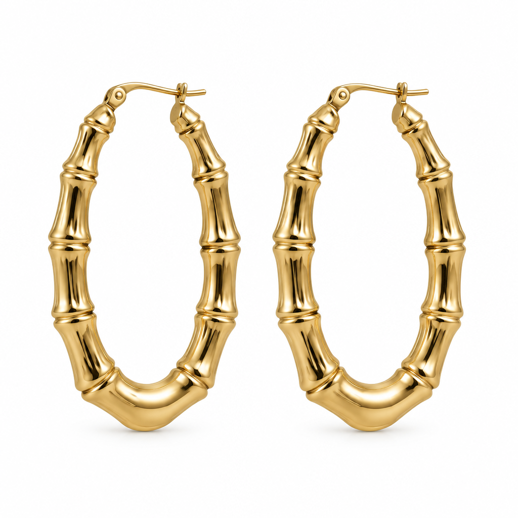 Gold-coloured bamboo earrings only