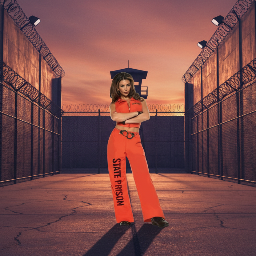 Guilty Women's Prisoner Costume - Prison Yard Background