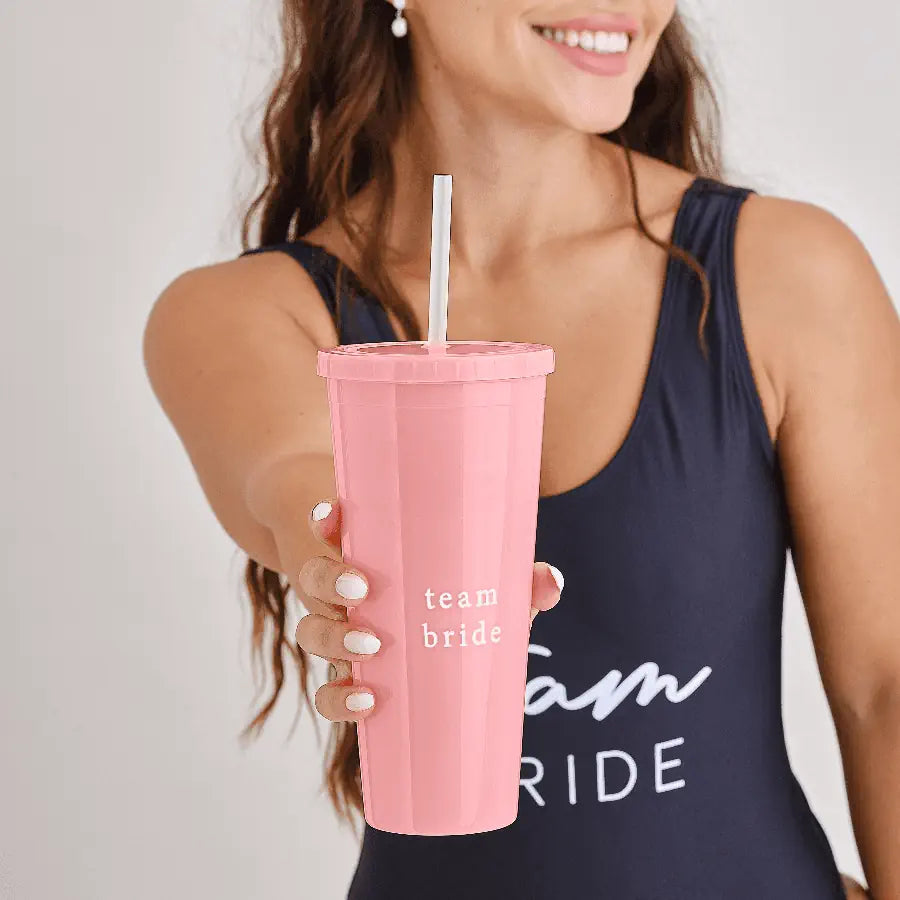 Ginger Ray Team Bride Reusable Cup with Straw Pink for Bachelorette Party