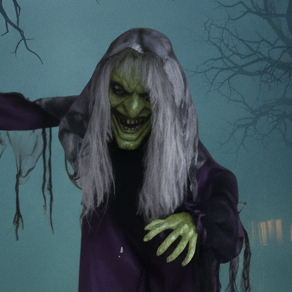 Life-Size Witch Animatronic with Broomstick 5.9 ft (1.8 mts)