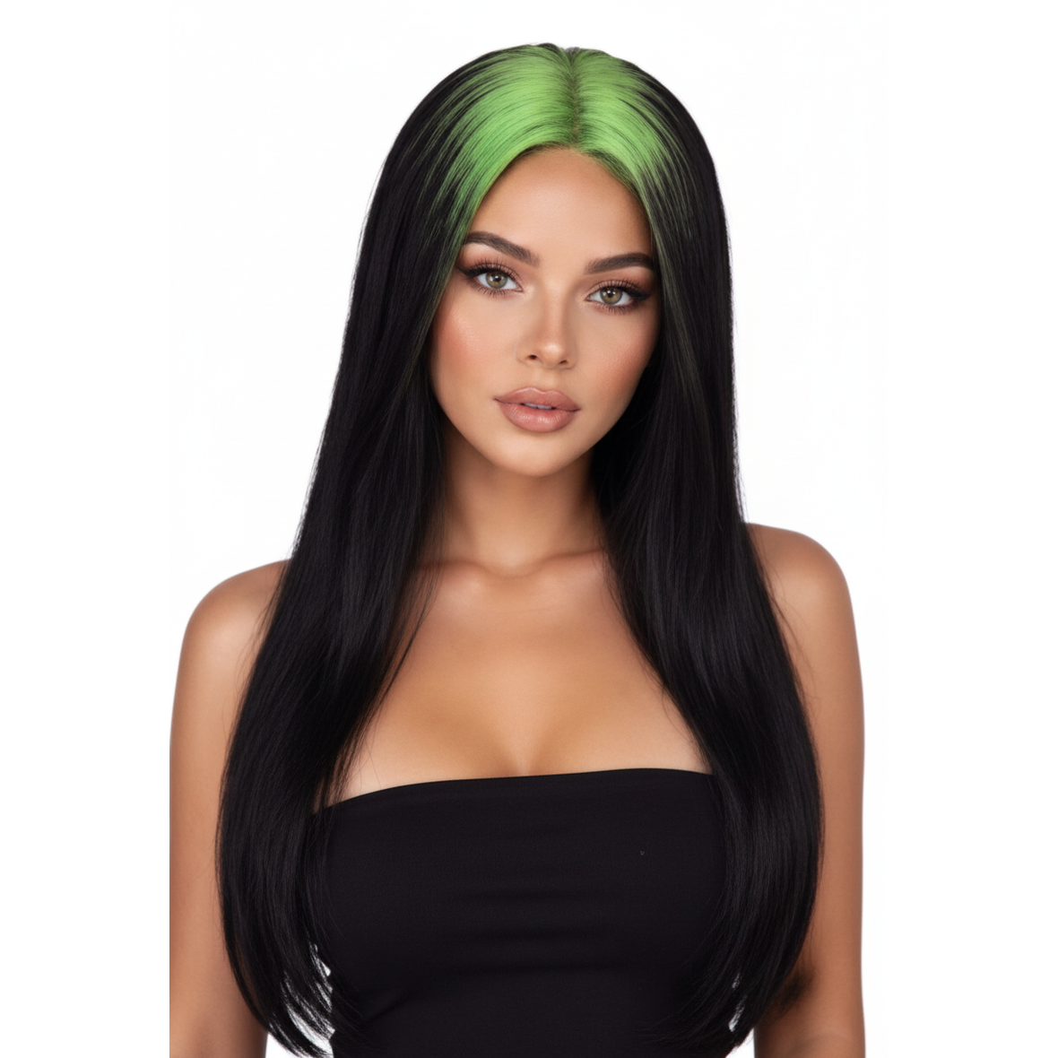 Billie Electric Envy Long Straight Black Wig with Green Roots | Allaura Fever Dream