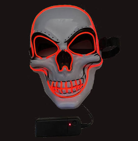 Stitched Light Up Evil Skull Mask - Red