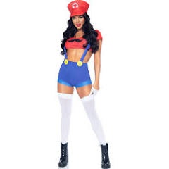 Gamer Sidekick Sexy Costume With Hat-Red/Blue