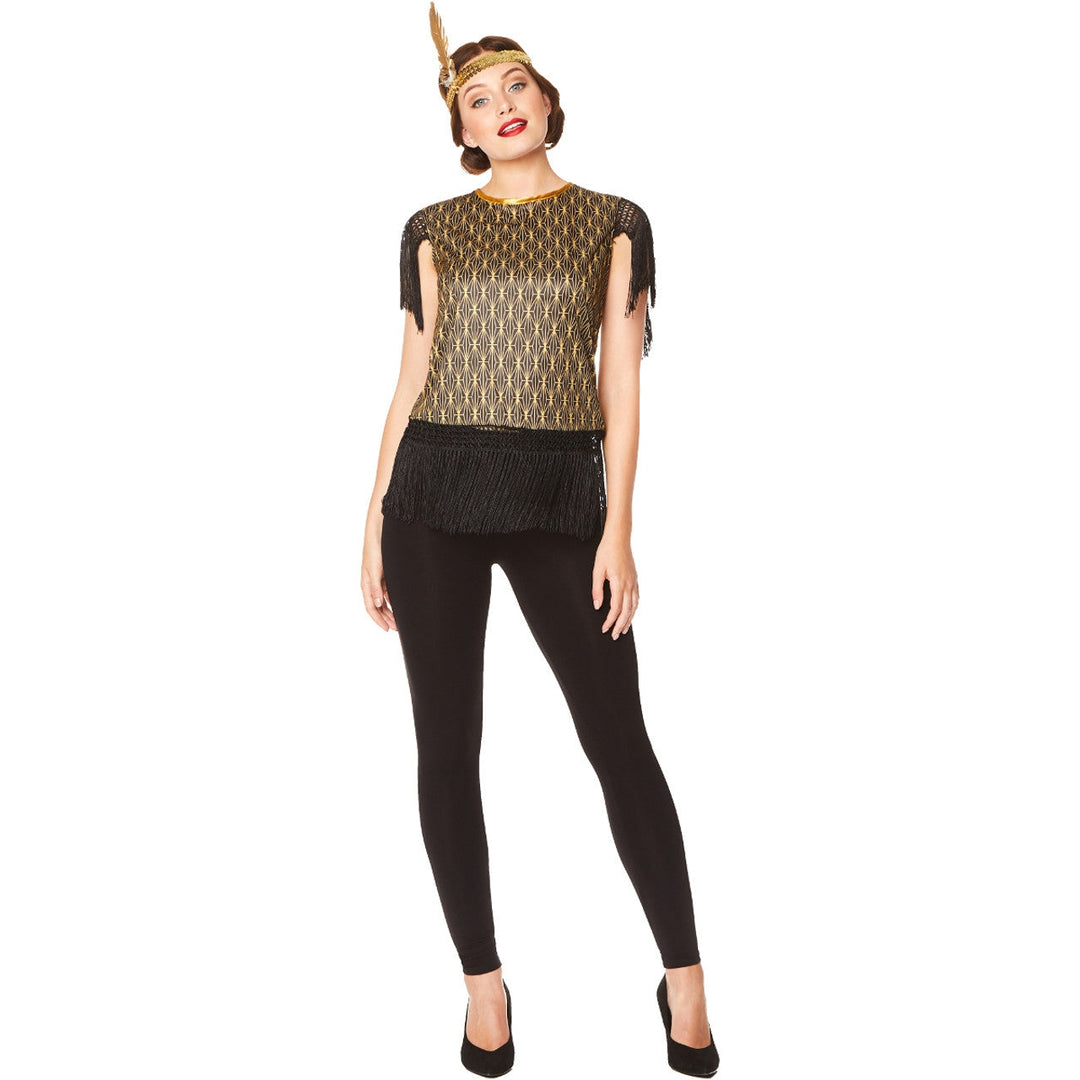 Vintage inspired Roaring 20s flapper printed t-shirt with fringe detailing