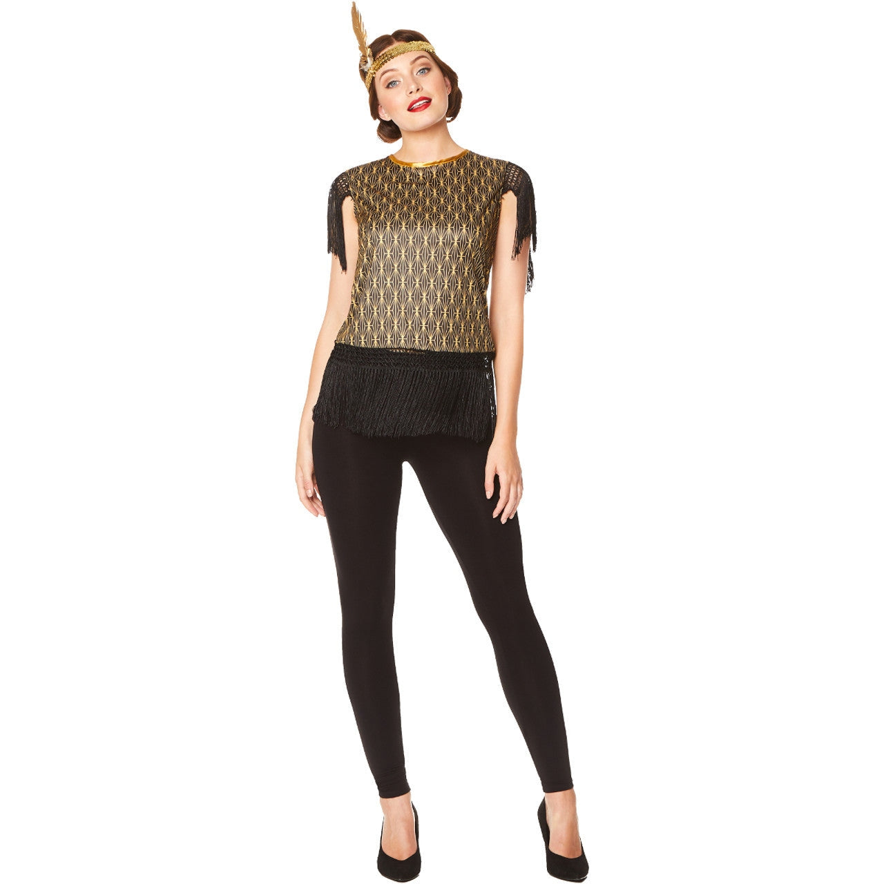 Vintage inspired Roaring 20s flapper printed t-shirt with fringe detailing
