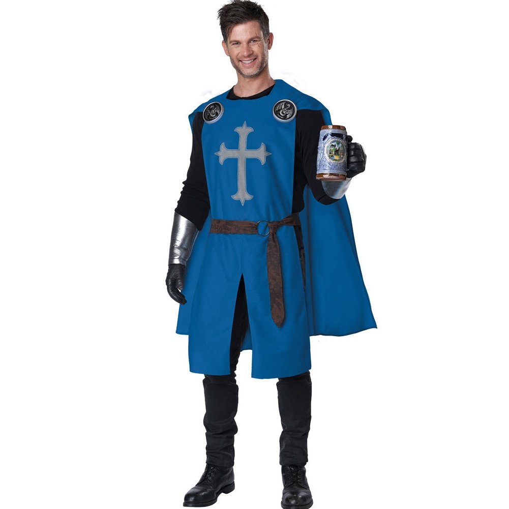 Knight's Surcoat Men's Costume (Blue) - Medieval-themed Halloween costume for men featuring a blue surcoat with crest design