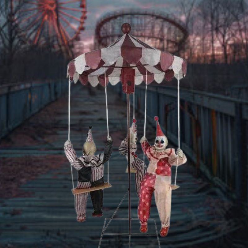Halloween party decoration featuring a smiling clown figure with vibrant colors and playful design