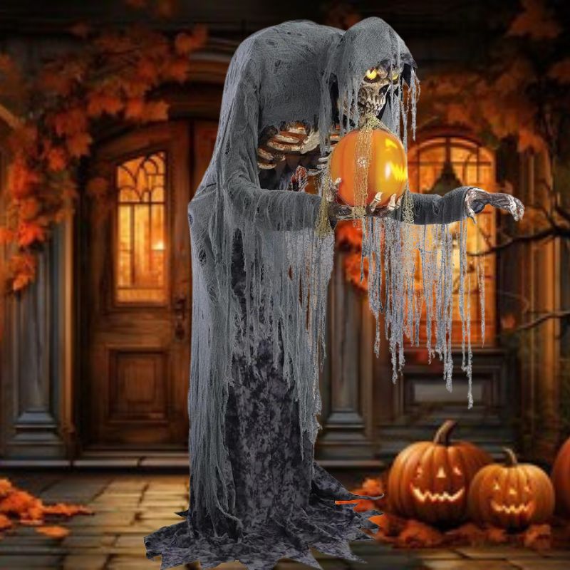 Alt text: Realistic 7' Jack Stalker Animated Prop with creepy facial features and lifelike movements