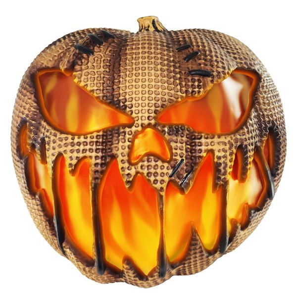 Rustic and charming autumn decor featuring a flaming burlap pumpkin