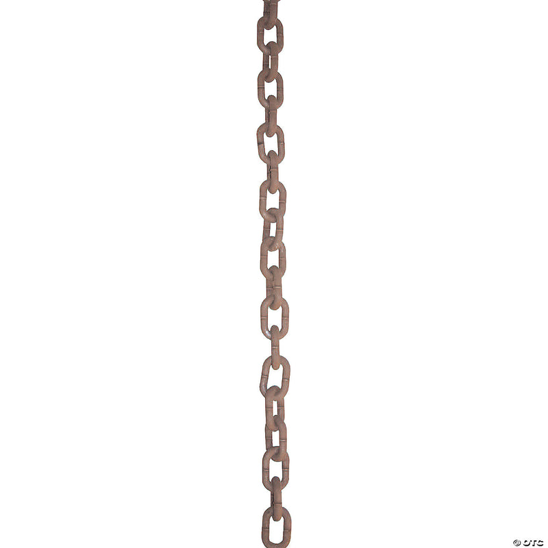 A close-up image of a black plastic iron chain prop for stage and set decorating