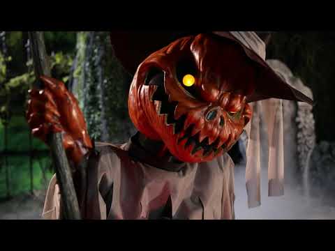 Load video: 3 Ft. Animated Light-Up Pop-Up Pumpkin Head Scarecrow Prop