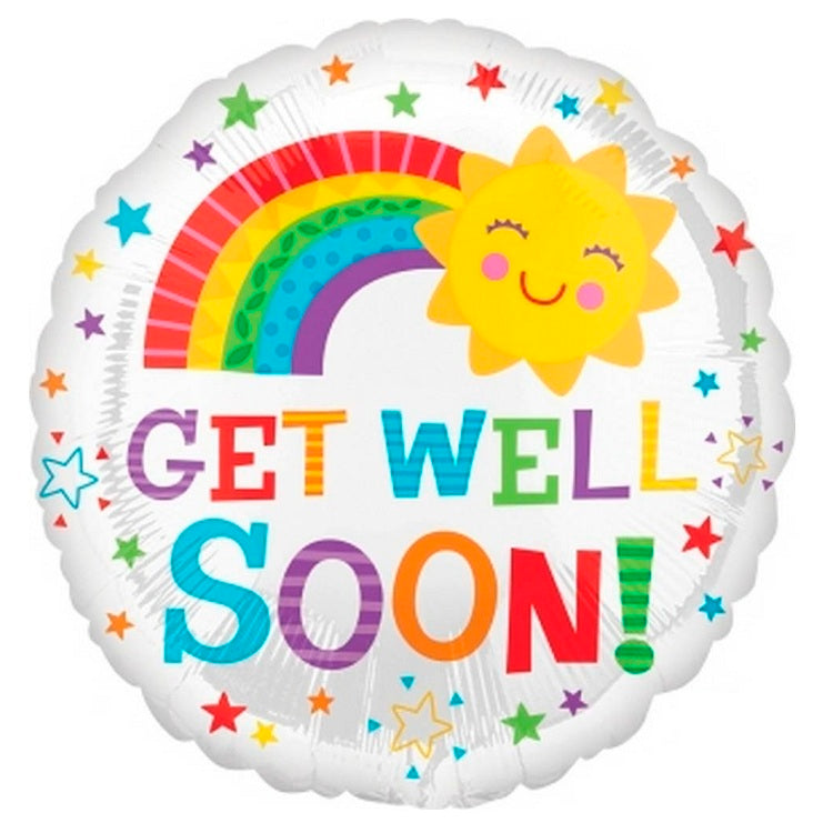Get Well Soon Rainbow & Sunshine Round Foil Balloon
