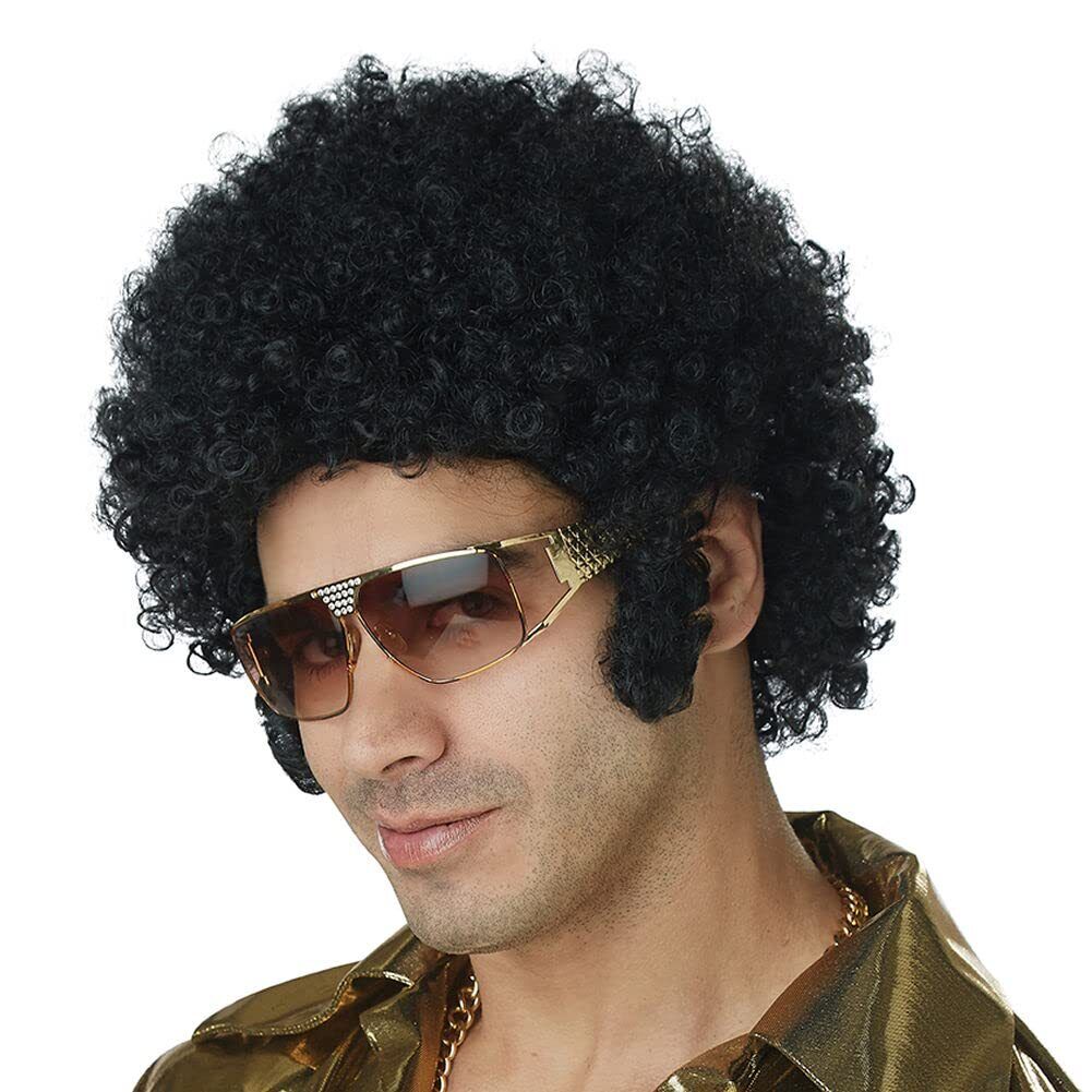 Long, curly, black Afro Chops Wig shown in an image