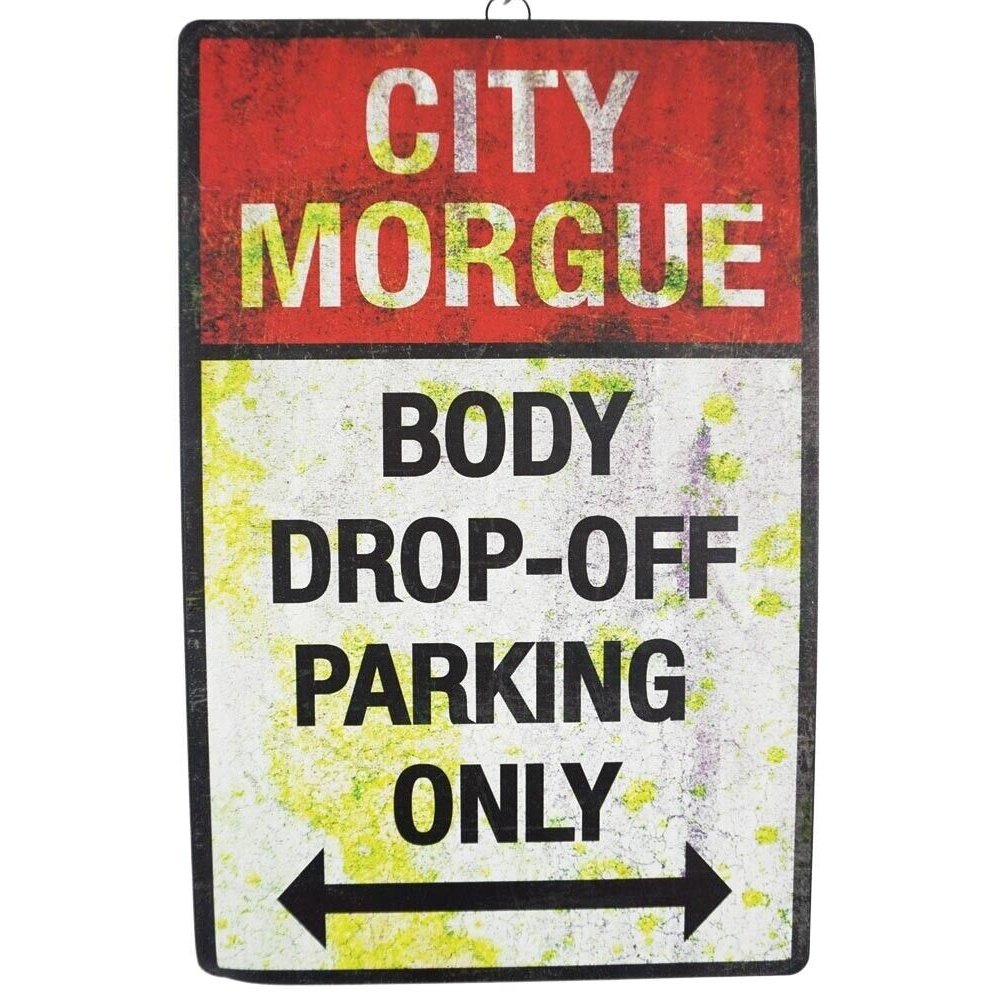 Metallic body drop off parking sign for designated area in parking lot
