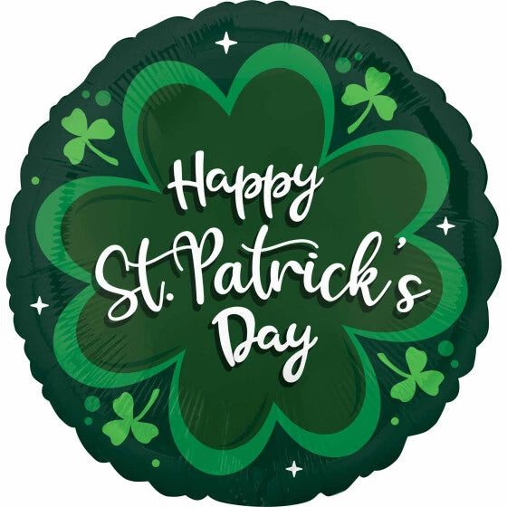 Happy St. Patrick's Day Round Foil Balloon - Dark Green Shamrock