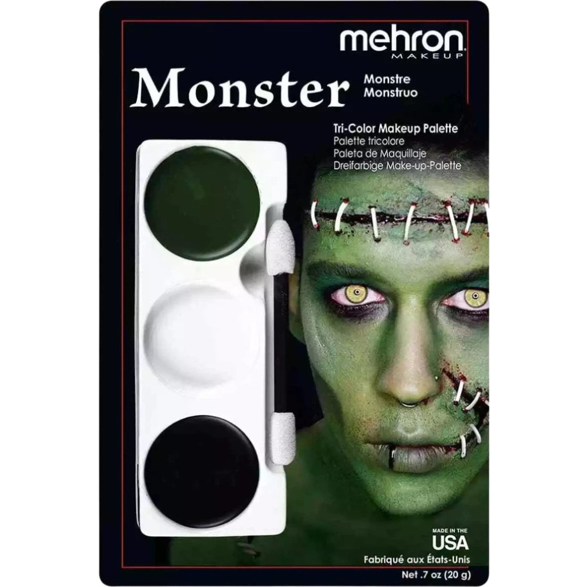 Tri-Colour Make-up Palette - Monster - Carded - A vibrant and spooky makeup palette with three colours