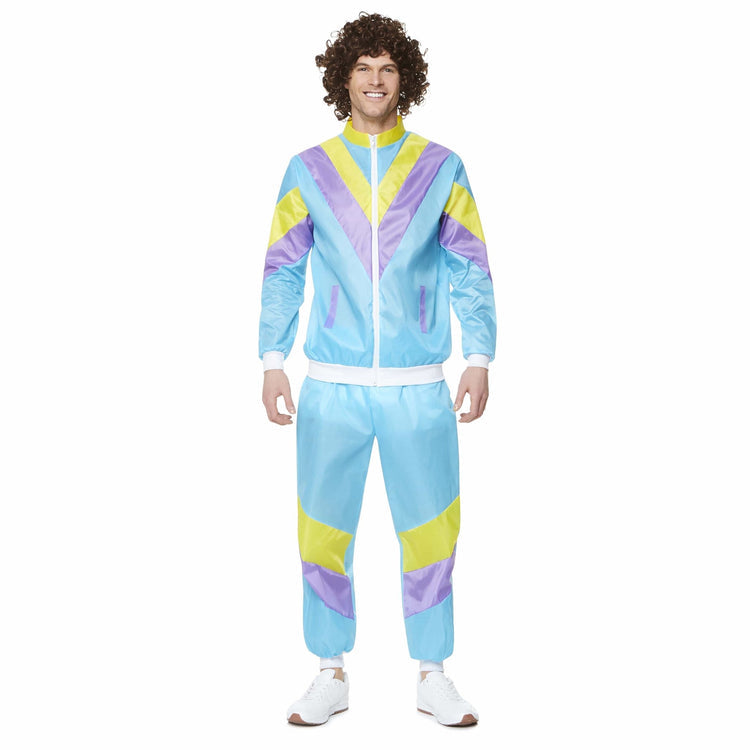 Blue shell suit 80s costume in royal blue with white stripes