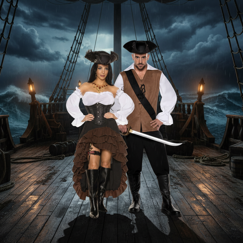 Swashbuckler Pirate Couple - Ship Deck Background
