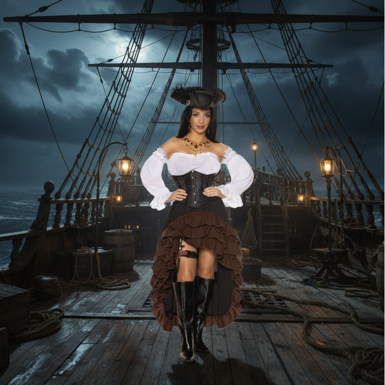 Swashbuckler Women's Costume - Ship Deck Background