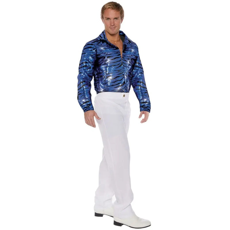 Stylish Blue Sequin Tiger Shirt for a Bold and Eye-catching Look