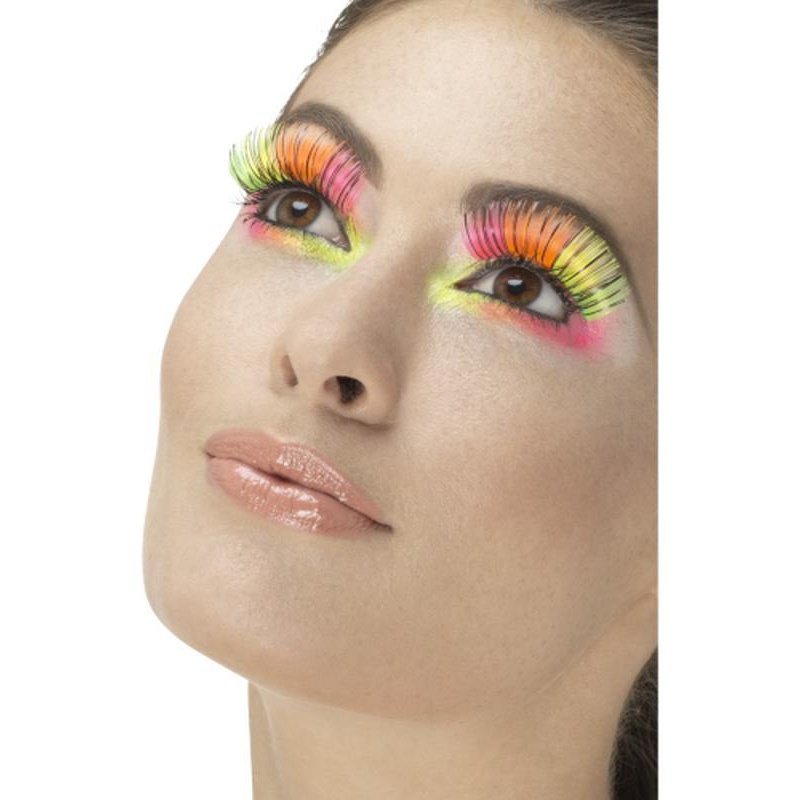 80s Party Eyelashes, Neon, Multi-Coloured - Jokers Costume Mega Store