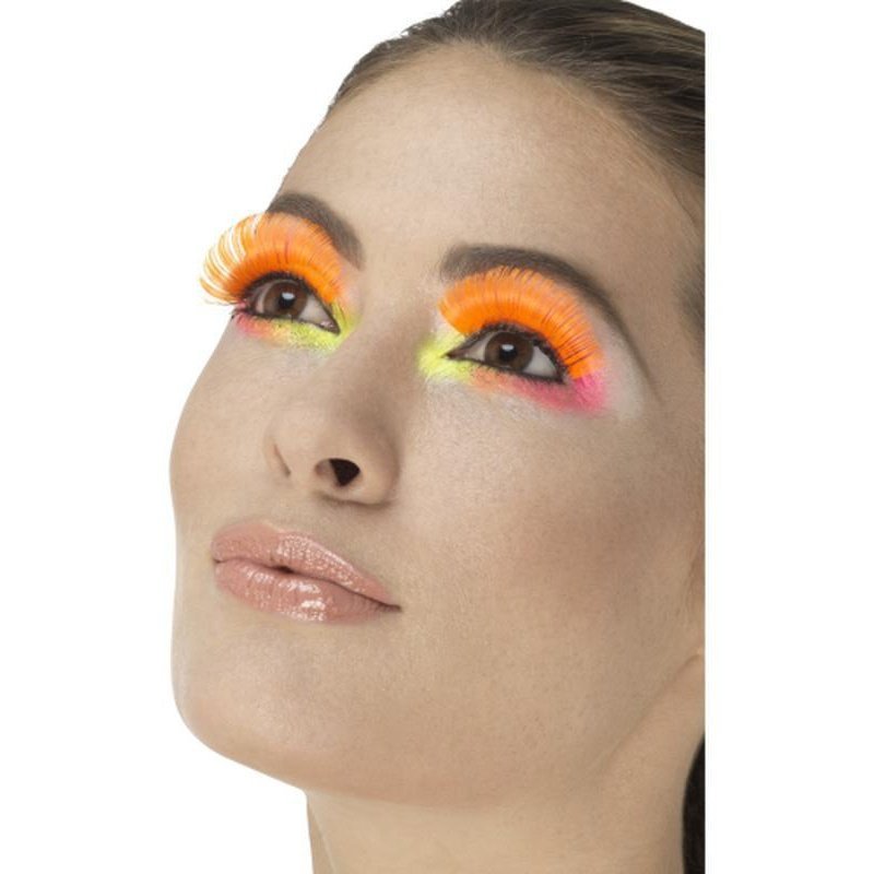 80s Party Eyelashes, Neon Orange - Jokers Costume Mega Store