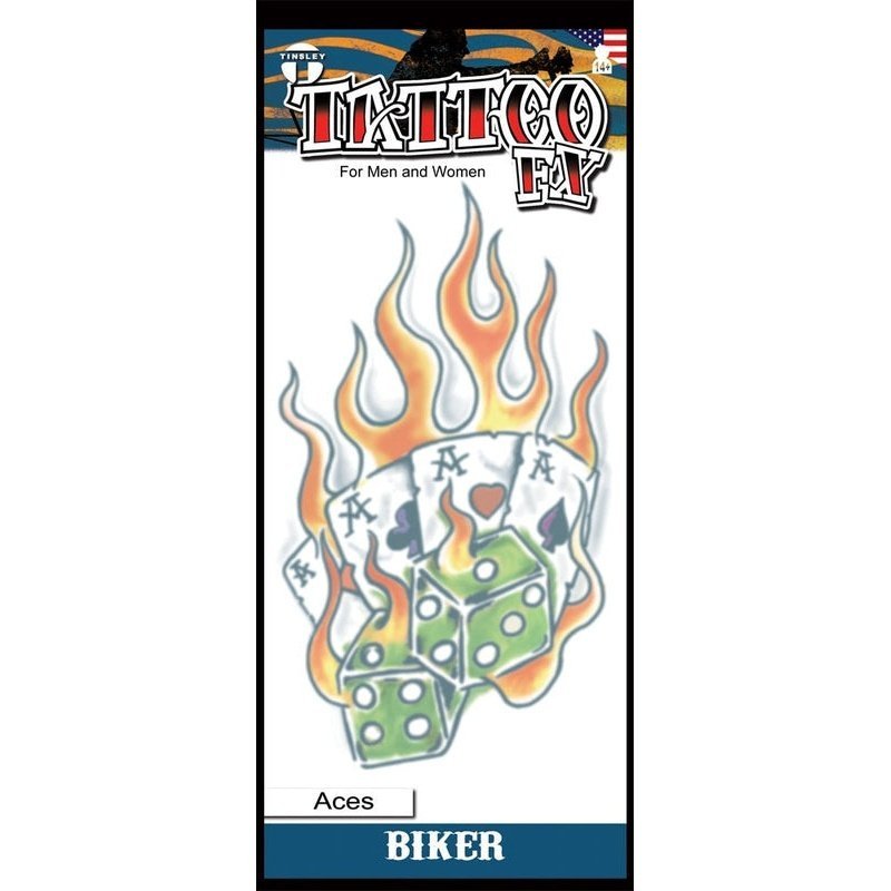 Aces In Flames Biker Temporary Tattoos - Jokers Costume Mega Store