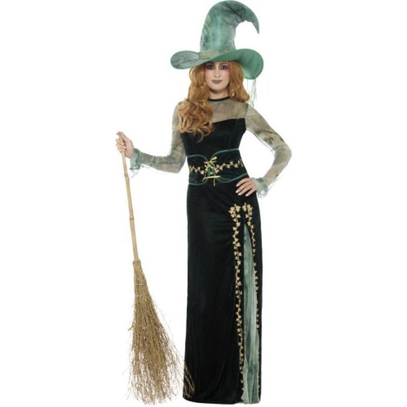 Deluxe Emerald Witch Costume - Green Dress with Belt & Hat | Jokers Costume Mega Store Deluxe Emerald Witch Costume - Green Dress with Belt & Hat | Jokers Costume Mega Store