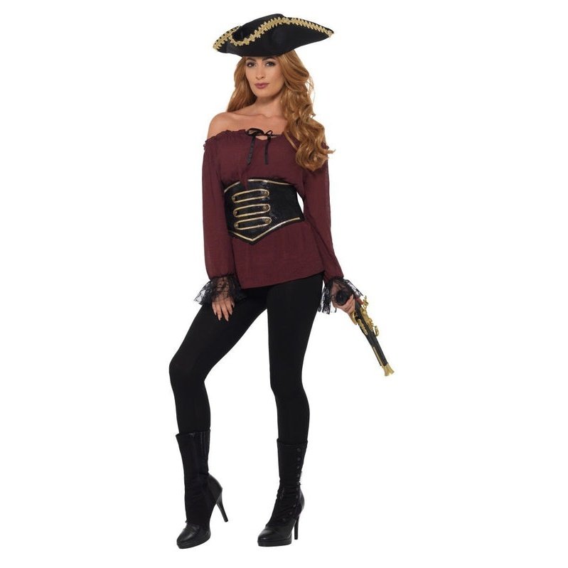 Deluxe Pirate Shirt, Ladies, Red - Jokers Costume Mega Store