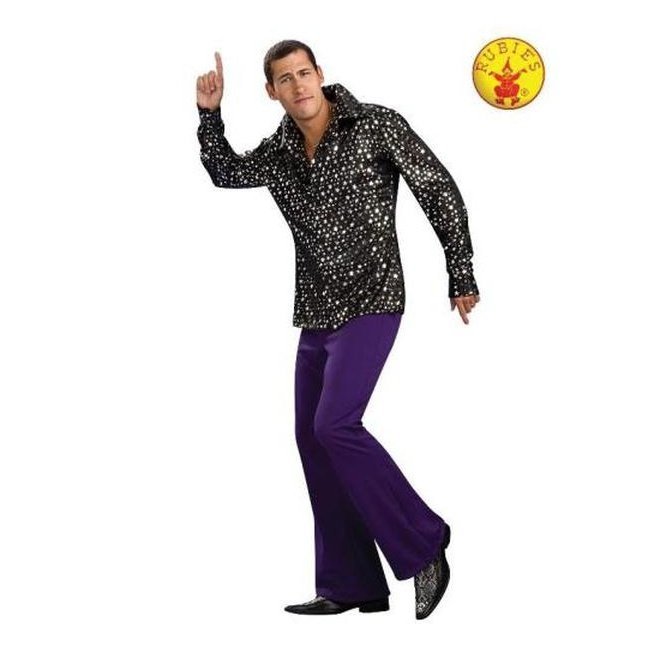 Disco Shirt Black With Silver Stars, Adult - Jokers Costume Mega Store